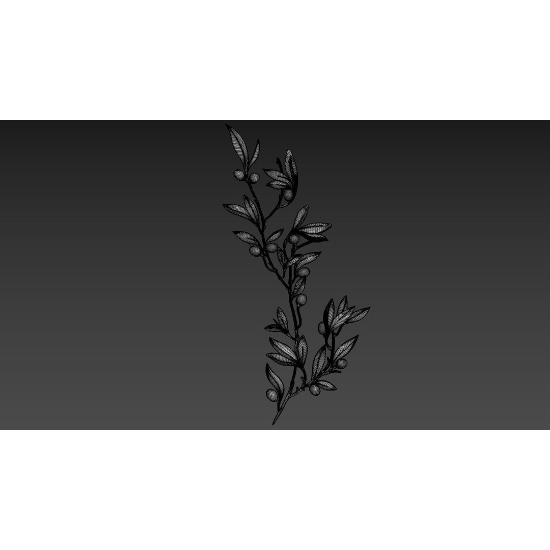 Olive Branch 3D Model – Wood Carving CNC Relief, OBJ & STL - View 5
