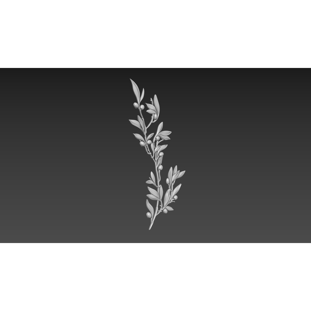 Olive Branch 3D Model – Wood Carving CNC Relief, OBJ & STL - View 7