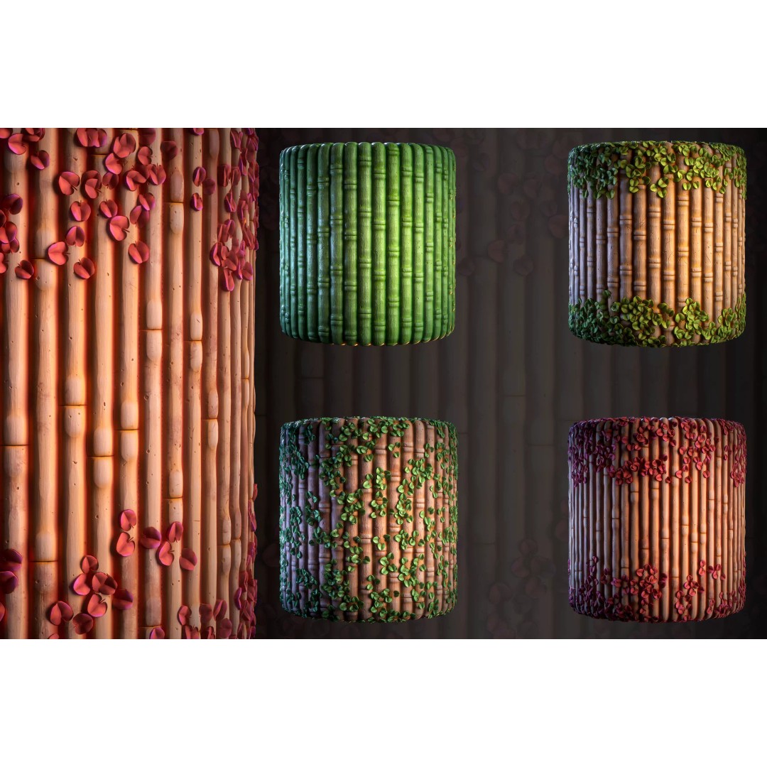 Bamboo 3D Model – Stylized Texture with PBR Maps, SBsar Format - View 3