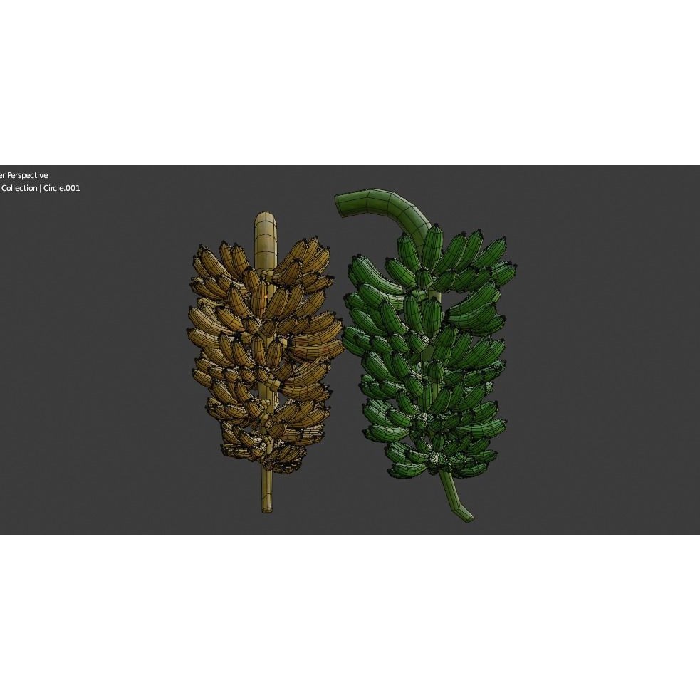 Green and Yellow Bananas 3D Model – Low Poly PBR Asset, FBX, OBJ, Blender - View 24