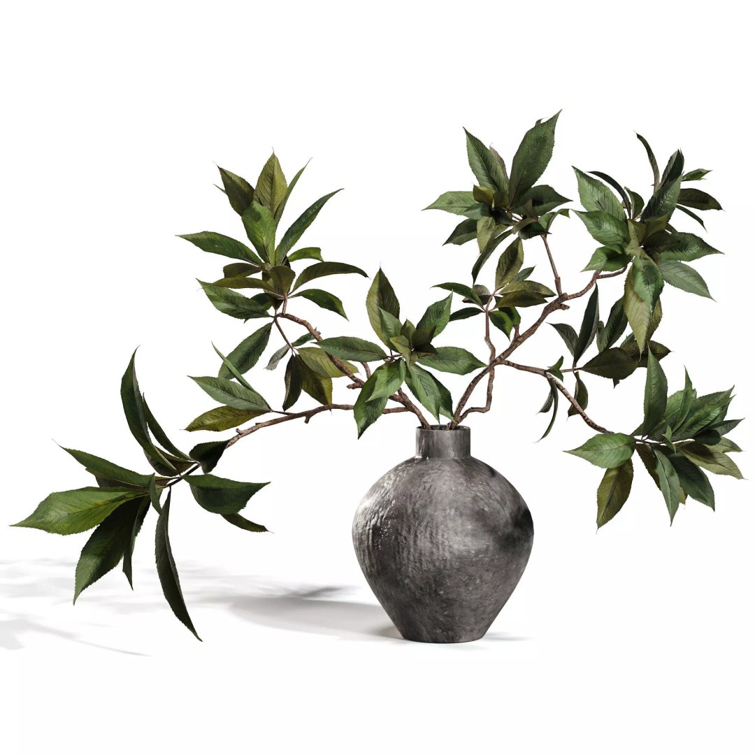 Green Branch 3D Model – Minimalist Decorative Arrangement, OBJ - View 2