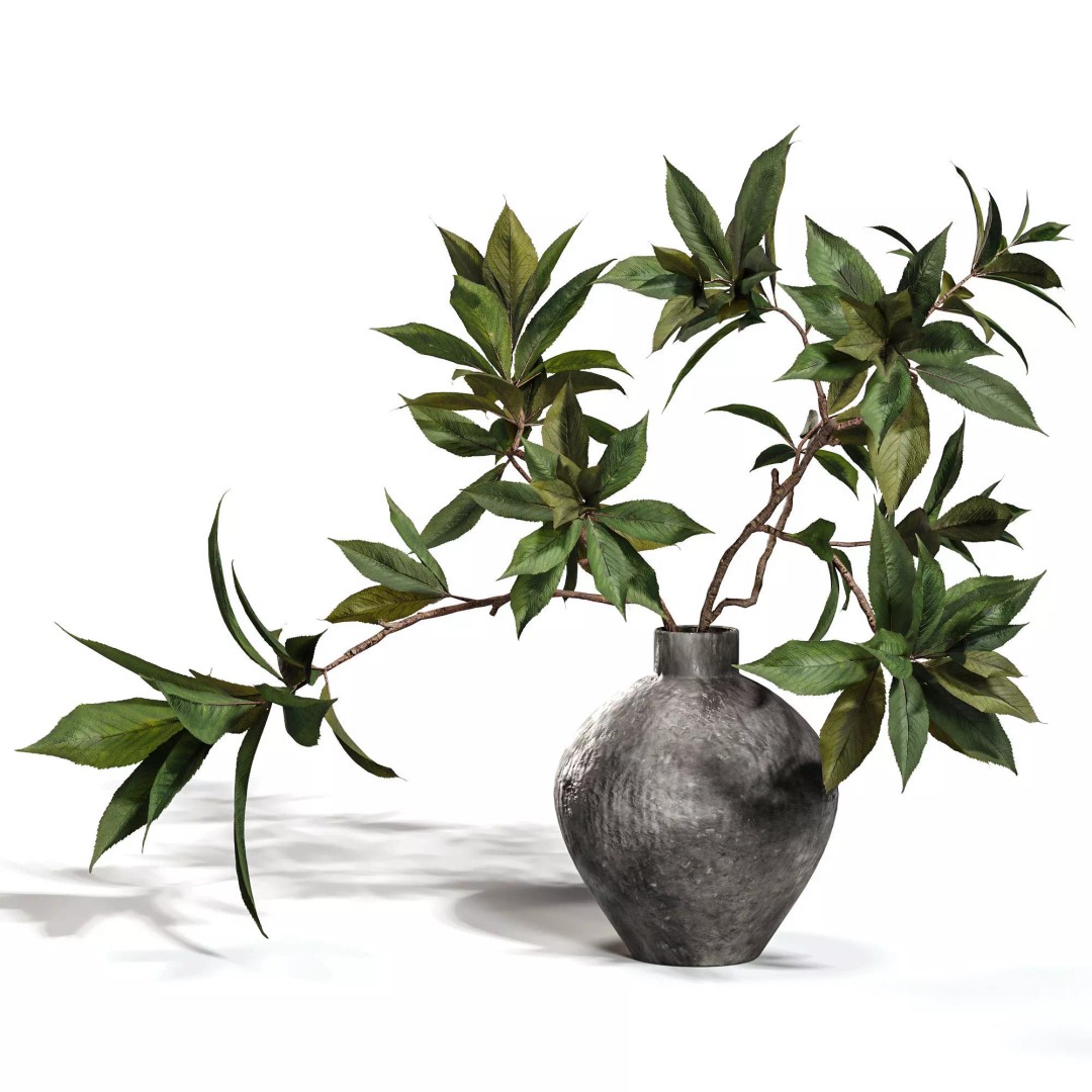Green Branch 3D Model – Minimalist Decorative Arrangement, OBJ - View 3
