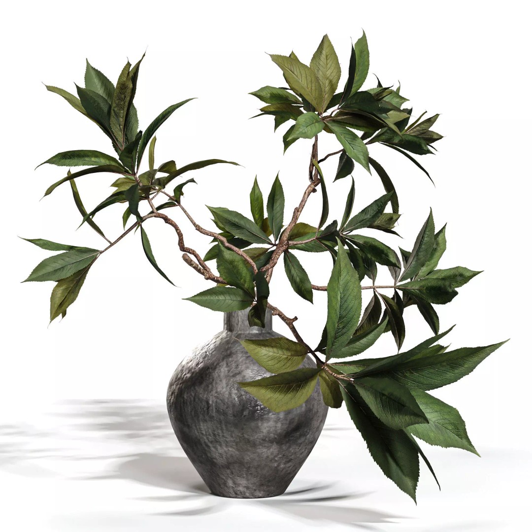 Green Branch 3D Model – Minimalist Decorative Arrangement, OBJ - View 4