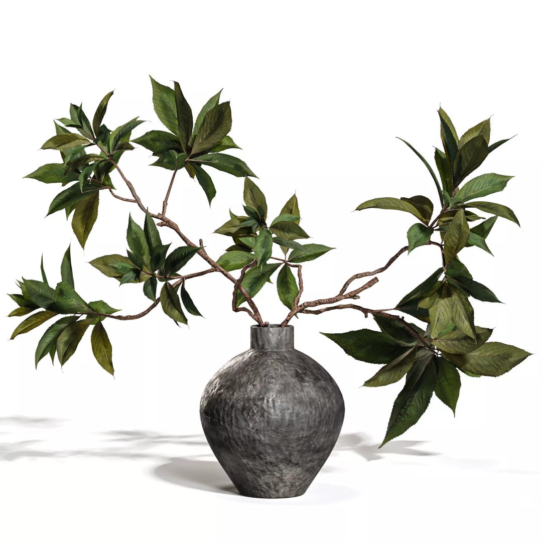 Green Branch 3D Model – Minimalist Decorative Arrangement, OBJ - View 5