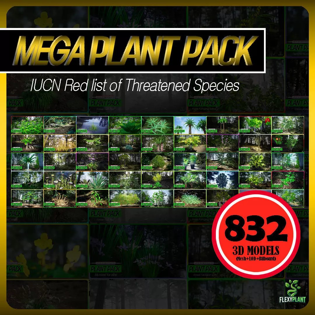 Mega Plant Pack 3D Model – Low Poly PBR Vegetation, FBX, OBJ - View 2
