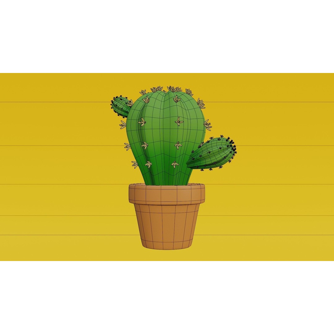 Stylized Potted Cactus 3D Model – Low Poly Game Asset, Blender & FBX - View 5
