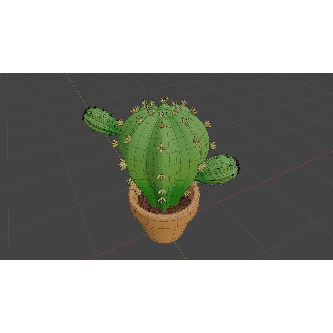 Stylized Potted Cactus 3D Model – Low Poly Game Asset, Blender & FBX - View 9