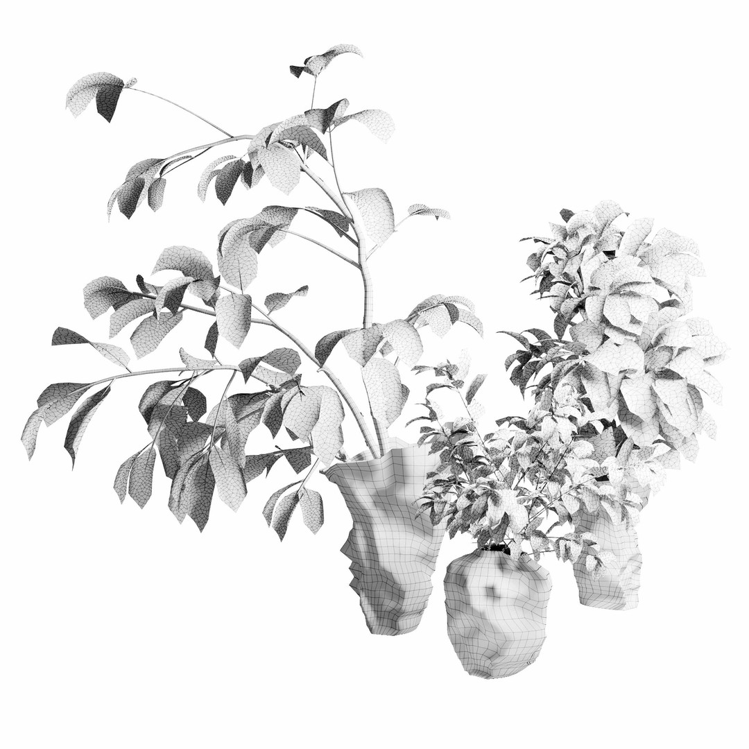Branches Plant 3D Model – Brown Concrete Vase, PBR Textured