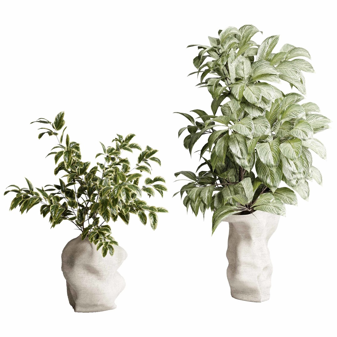 Branches Plant 3D Model – Brown Concrete Vase, PBR Textured - View 6