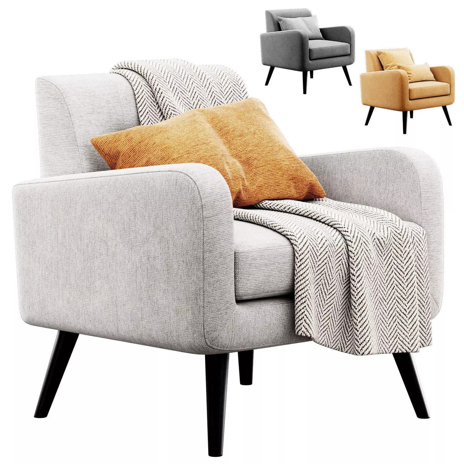 Almeda Upholstered Armchair - Game-Ready 3D Model - View 2