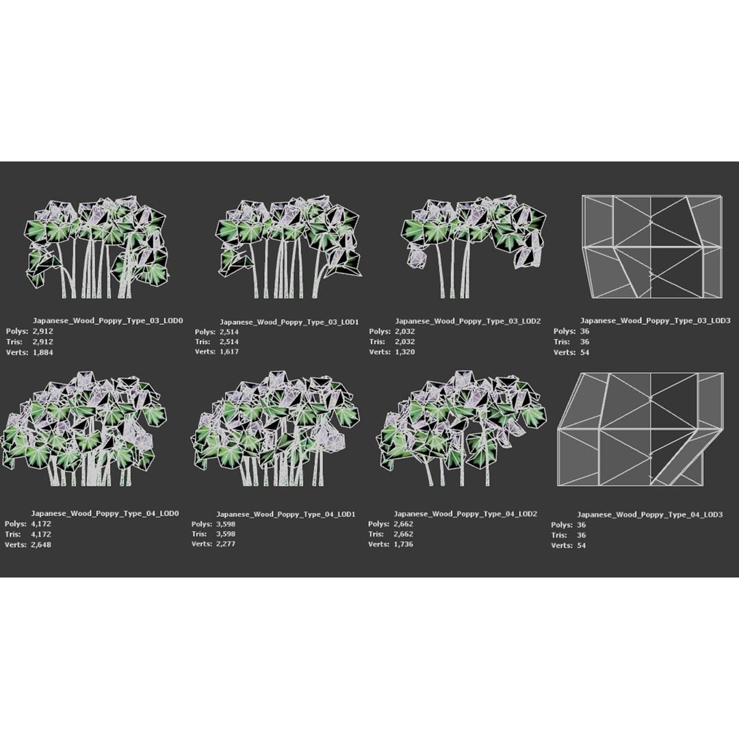 Wood Poppy Flower Tree 3D Model – Low Poly PBR Plant Asset, FBX, OBJ
