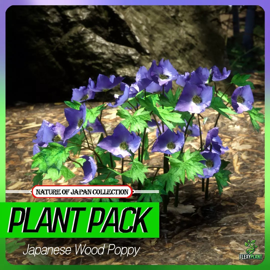 Wood Poppy Flower Tree 3D Model – Low Poly PBR Plant Asset, FBX, OBJ - View 2