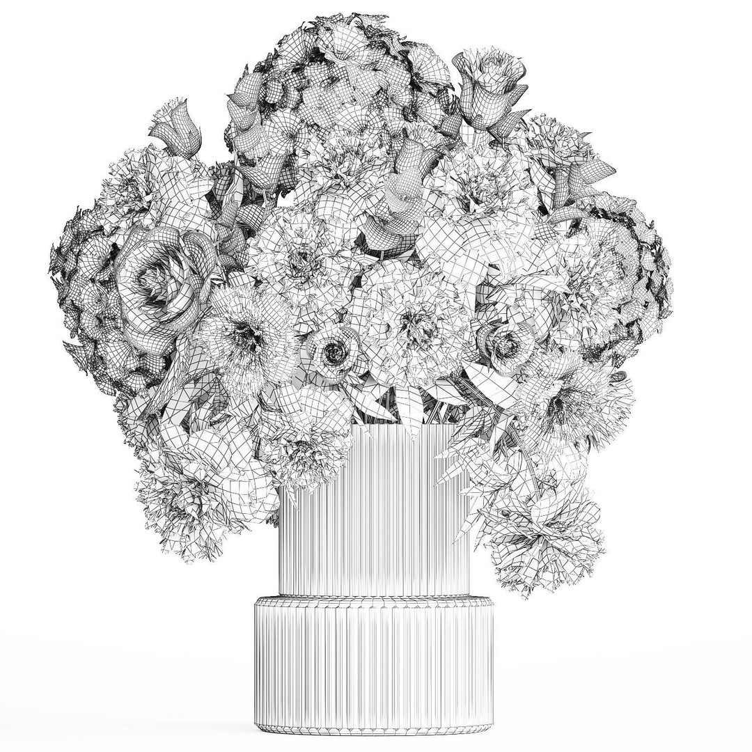 Bouquet of White Flowers 3D Model – Modern Vase Decor, FBX