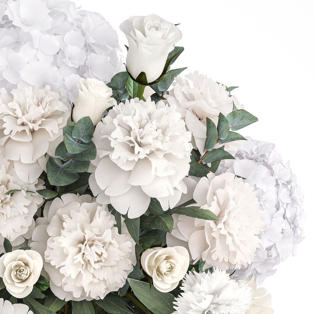 Bouquet of White Flowers 3D Model – Modern Vase Decor, FBX - View 10