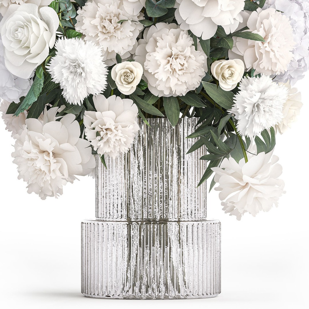 Bouquet of White Flowers 3D Model – Modern Vase Decor, FBX - View 11