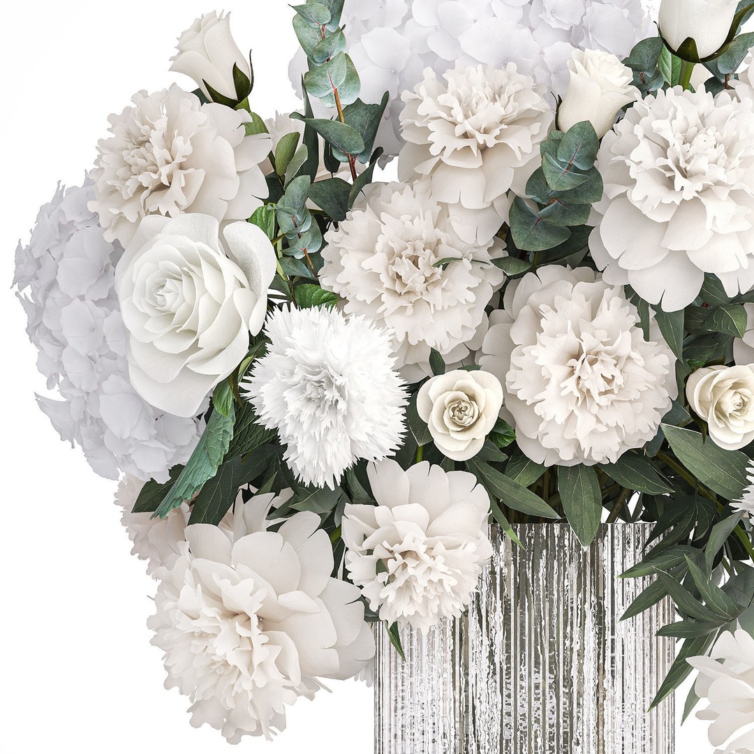 Bouquet of White Flowers 3D Model – Modern Vase Decor, FBX - View 12