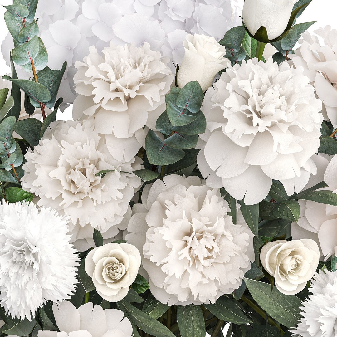 Bouquet of White Flowers 3D Model – Modern Vase Decor, FBX - View 13