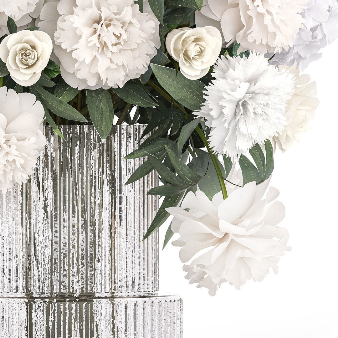 Bouquet of White Flowers 3D Model – Modern Vase Decor, FBX - View 14