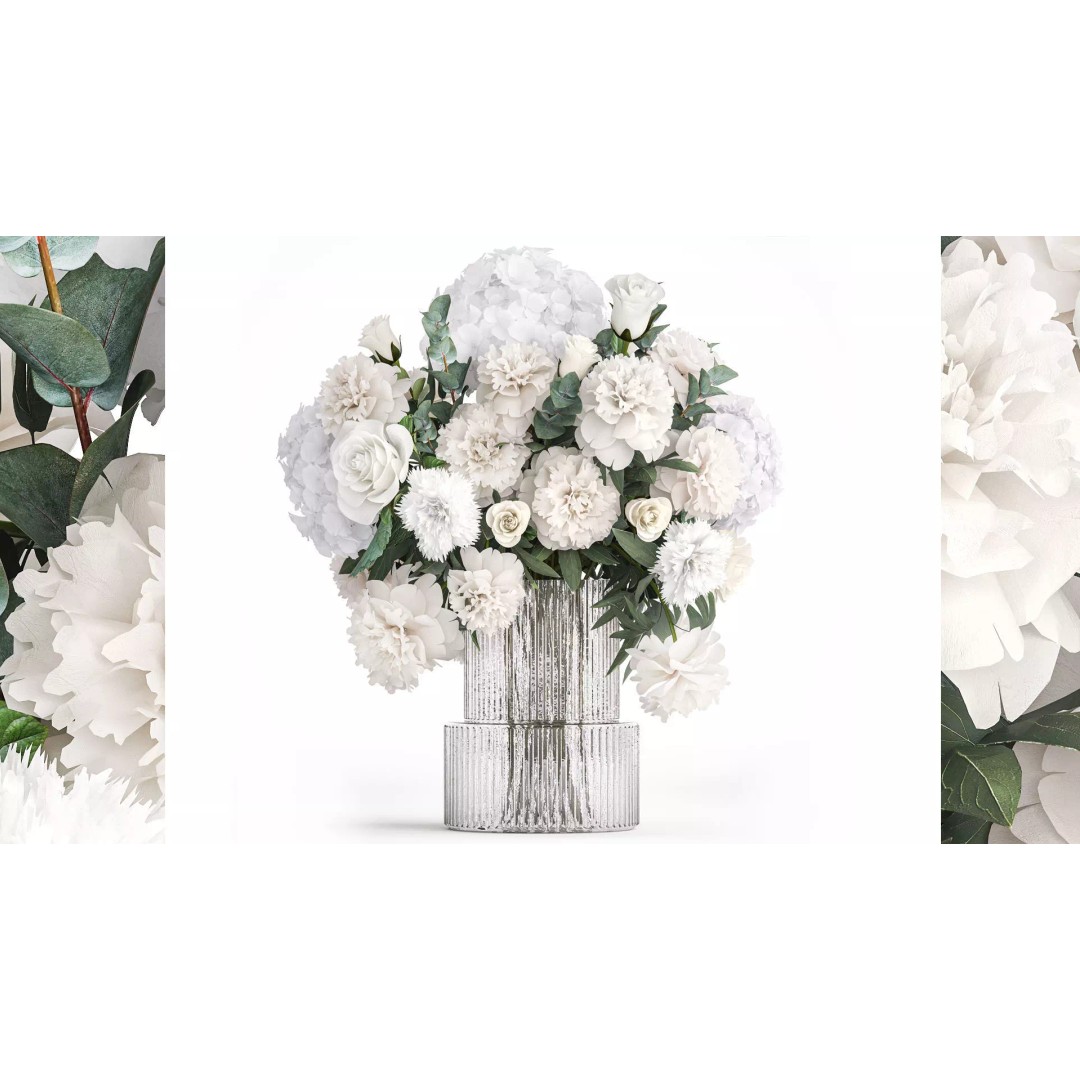Bouquet of White Flowers 3D Model – Modern Vase Decor, FBX - View 2