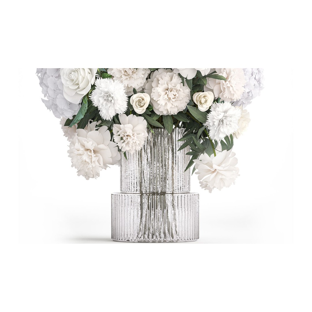 Bouquet of White Flowers 3D Model – Modern Vase Decor, FBX - View 4