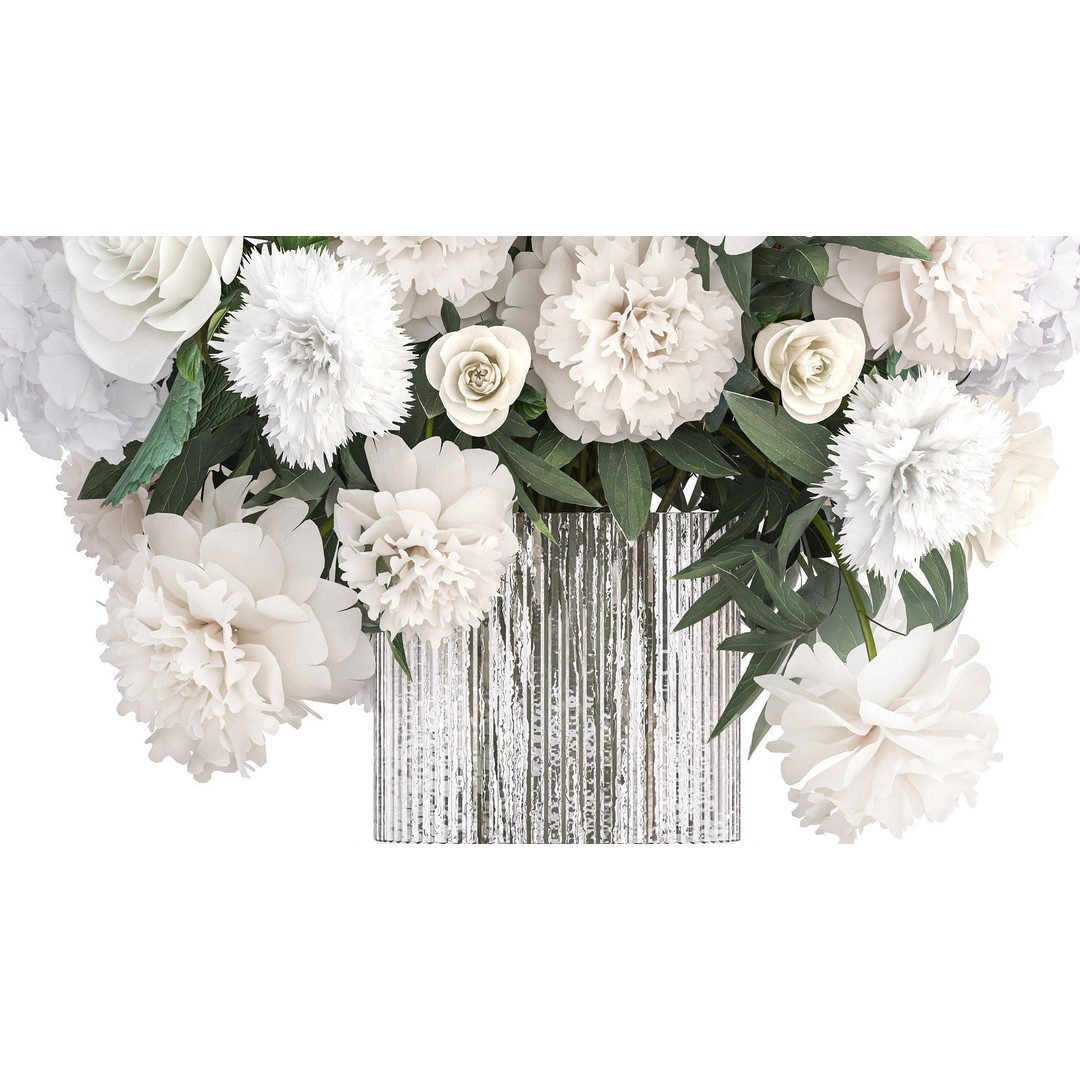 Bouquet of White Flowers 3D Model – Modern Vase Decor, FBX - View 6