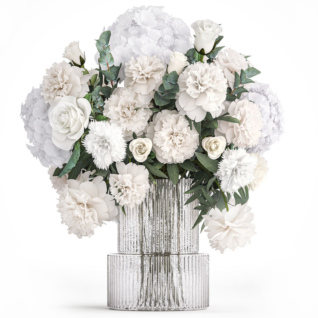 Bouquet of White Flowers 3D Model – Modern Vase Decor, FBX - View 9