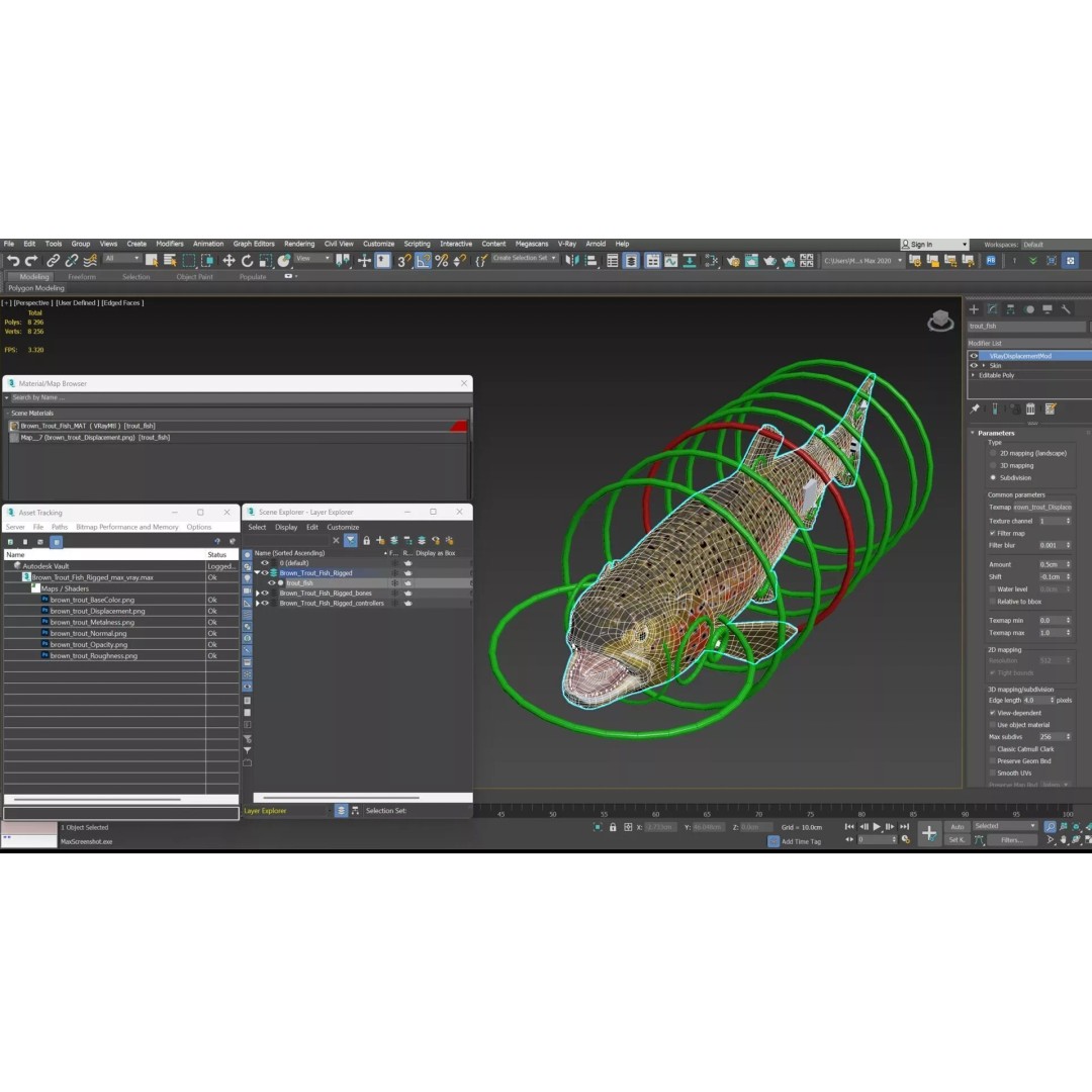 Brown Trout Fish 3D Model – Rigged PBR Asset for Animation