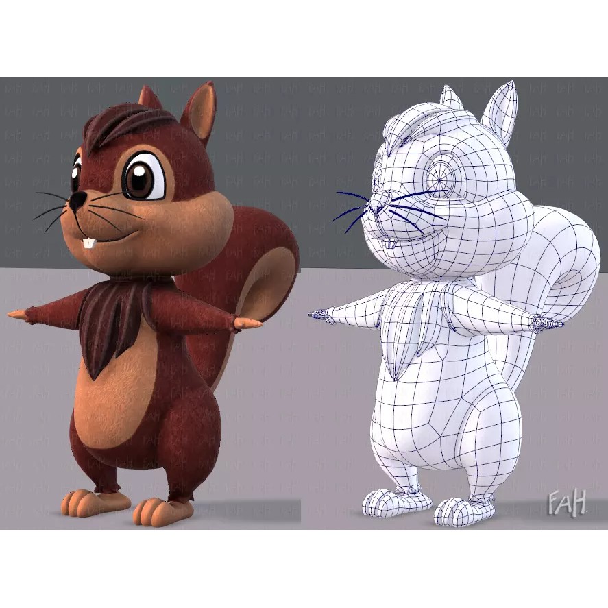 Squirrel 3D Model – Low Poly Cartoon Animal for Animation - View 2