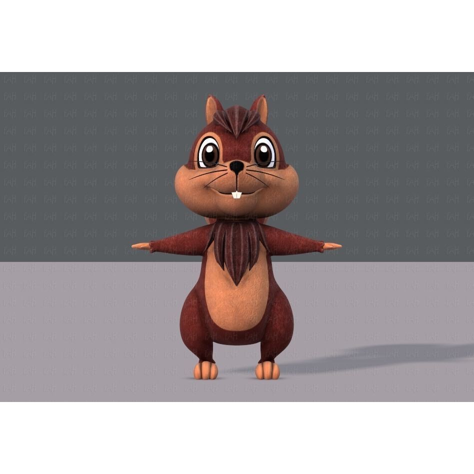 Squirrel 3D Model – Low Poly Cartoon Animal for Animation - View 3