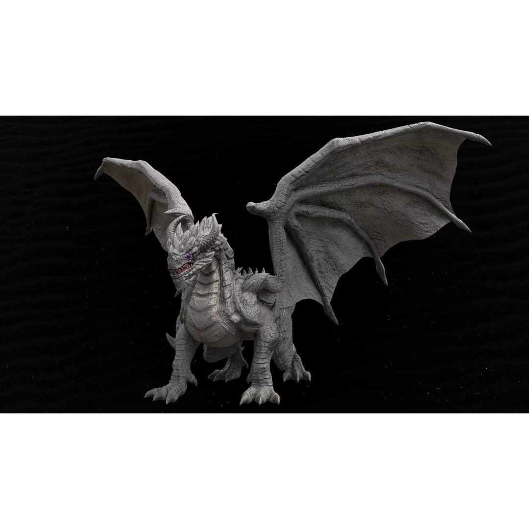 Ancient Dragon 3D Model – Low Poly Artifact Guardian, Rigged FBX - View 2