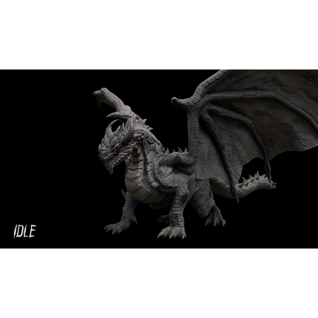 Ancient Dragon 3D Model – Low Poly Artifact Guardian, Rigged FBX - View 23