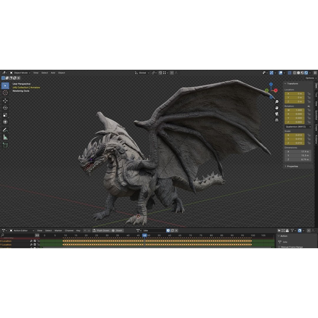 Ancient Dragon 3D Model – Low Poly Artifact Guardian, Rigged FBX - View 6