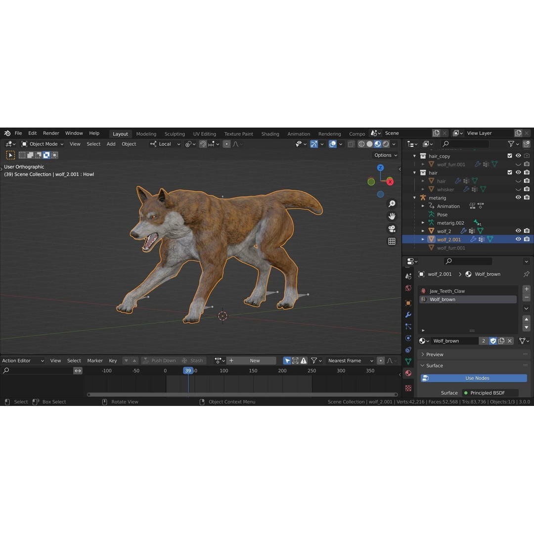 Wolf 3D Model – Rigged Low-Poly Animated Game Asset, FBX, OBJ