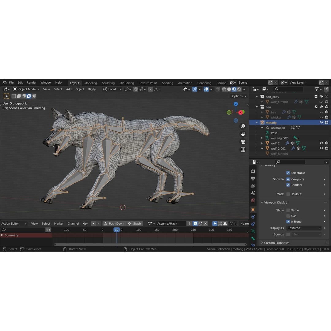 Wolf 3D Model – Rigged Low-Poly Animated Game Asset, FBX, OBJ - View 46