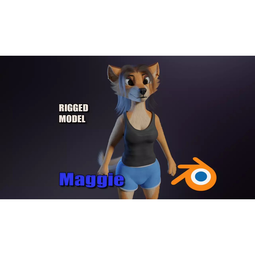 Maggie Anthro Dingo 3D Model – Low Poly Rigged Character, Blender - View 2