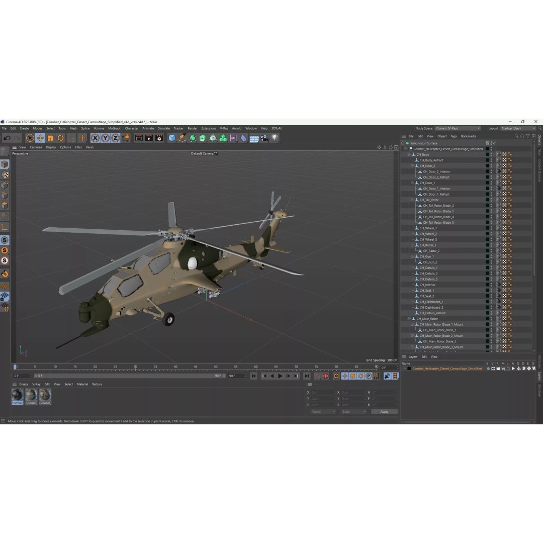 Combat Helicopter 3D Model – Desert Camouflage PBR Aircraft for Simulation