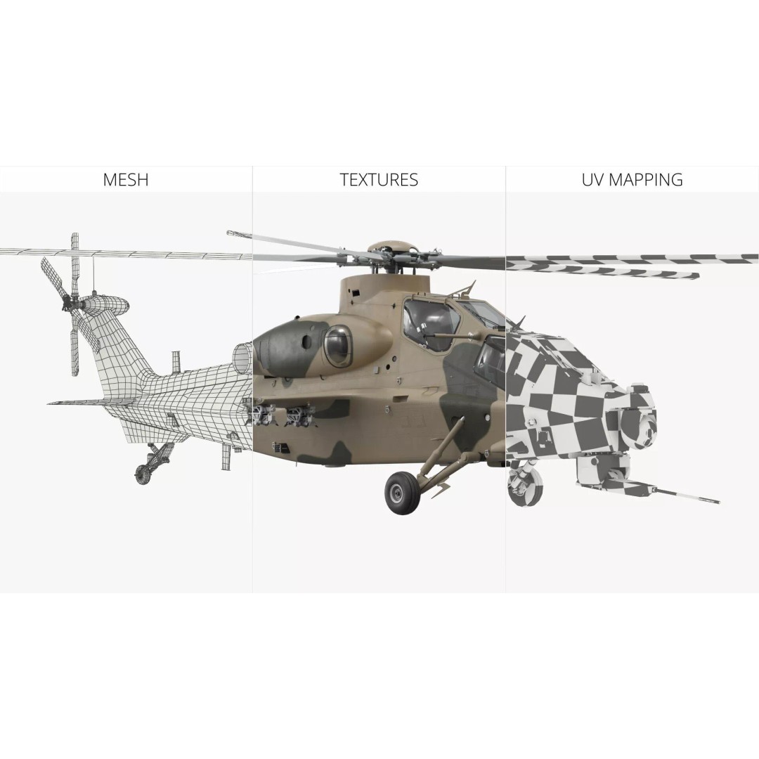 Combat Helicopter 3D Model – Desert Camouflage PBR Aircraft for Simulation - View 11