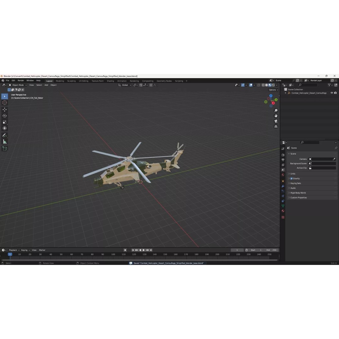 Combat Helicopter 3D Model – Desert Camouflage PBR Aircraft for Simulation - View 20