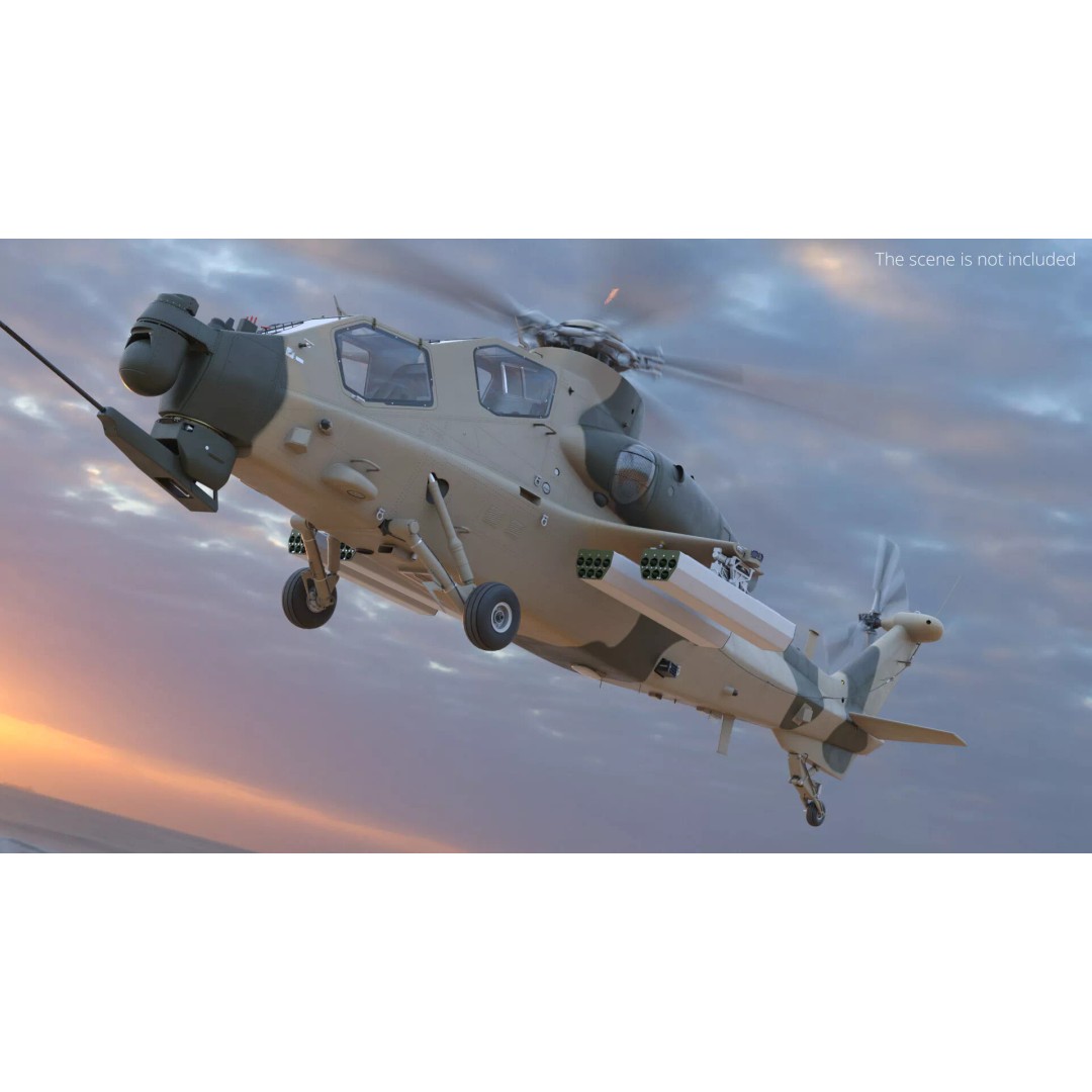 Combat Helicopter 3D Model – Desert Camouflage PBR Aircraft for Simulation - View 3