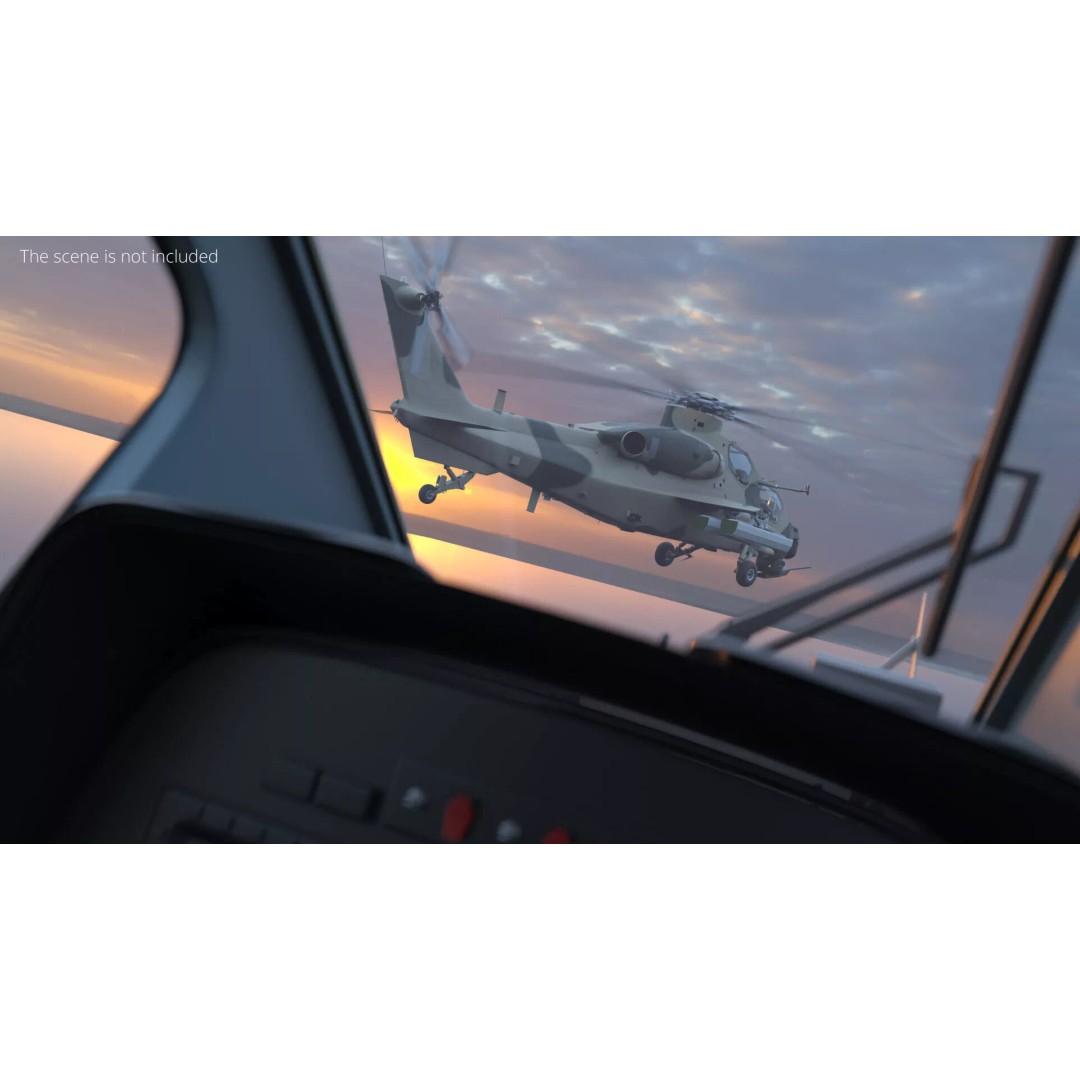 Combat Helicopter 3D Model – Desert Camouflage PBR Aircraft for Simulation - View 4