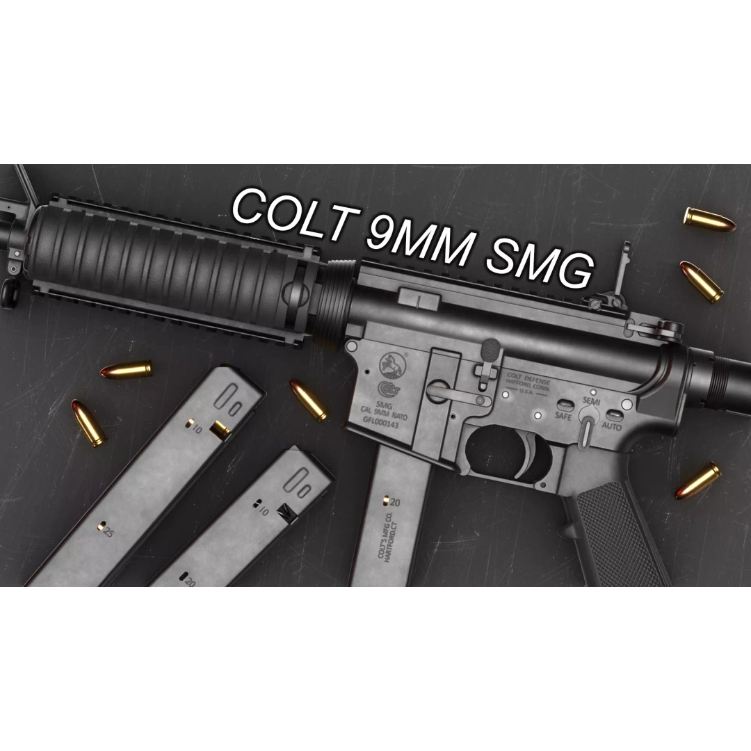 Colt 9mm SMG 3D Model – Low Poly Game Asset with PBR Textures - View 2