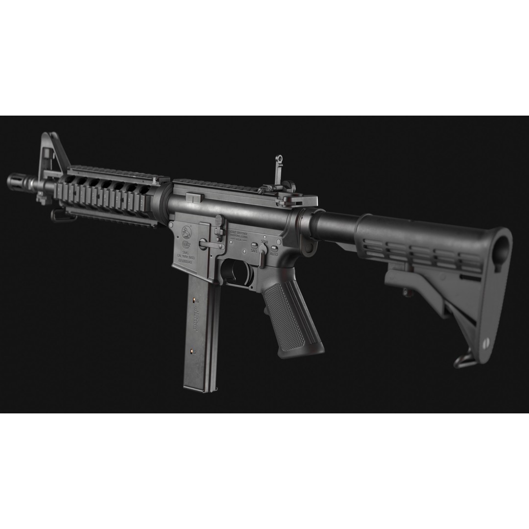 Colt 9mm SMG 3D Model – Low Poly Game Asset with PBR Textures - View 8