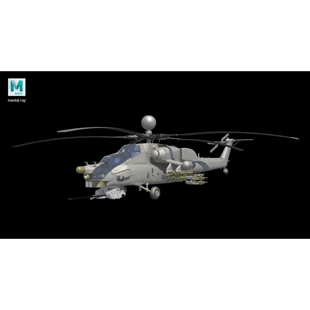 Mi-28N Gray 3D Model – Low Poly Military Helicopter, FBX, OBJ - View 59