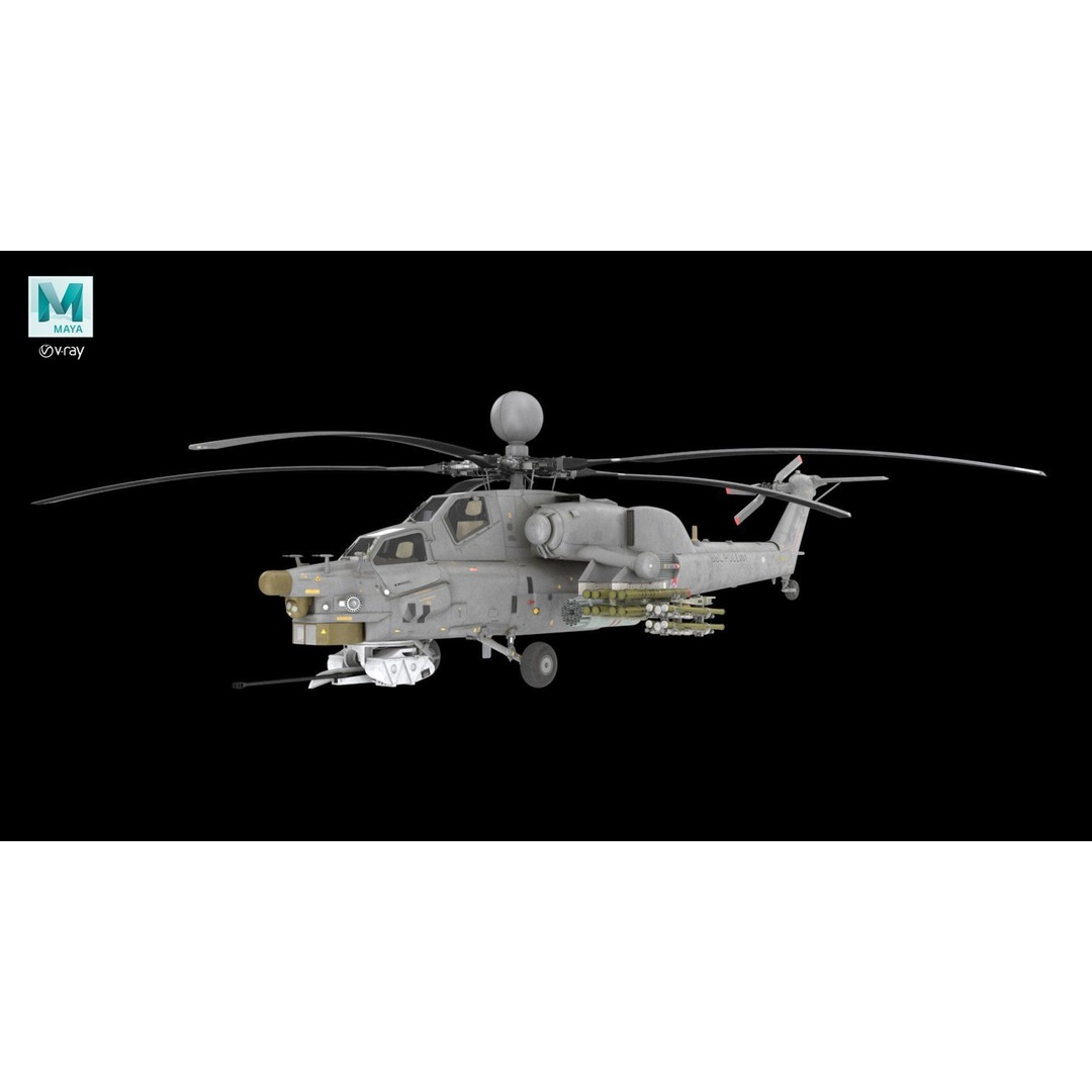 Mi-28N Gray 3D Model – Low Poly Military Helicopter, FBX, OBJ - View 61