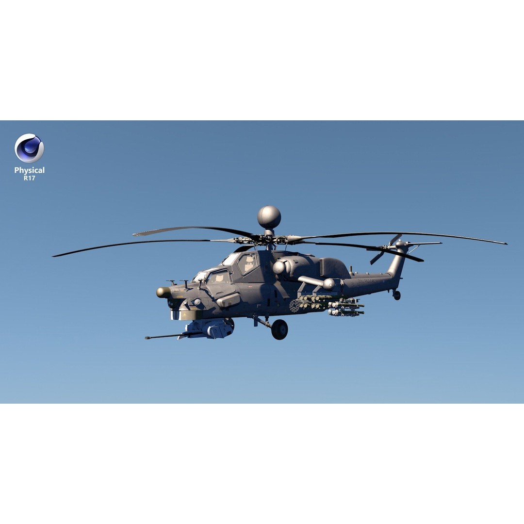 Mi-28N Gray 3D Model – Low Poly Military Helicopter, FBX, OBJ - View 64
