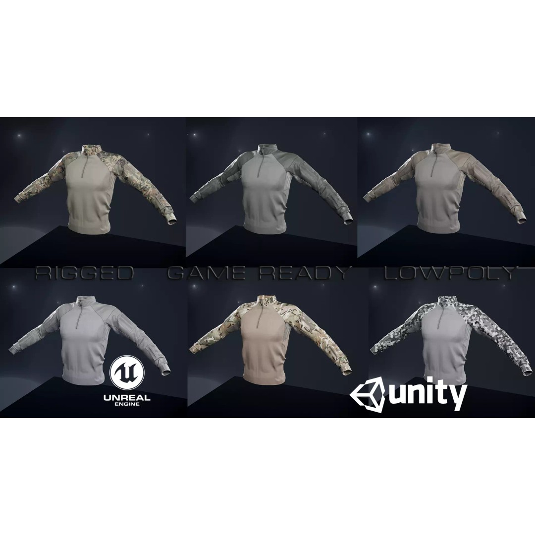 Tactical Shirt 3D Model – Low Poly Game Asset, Rigged, PBR - View 2
