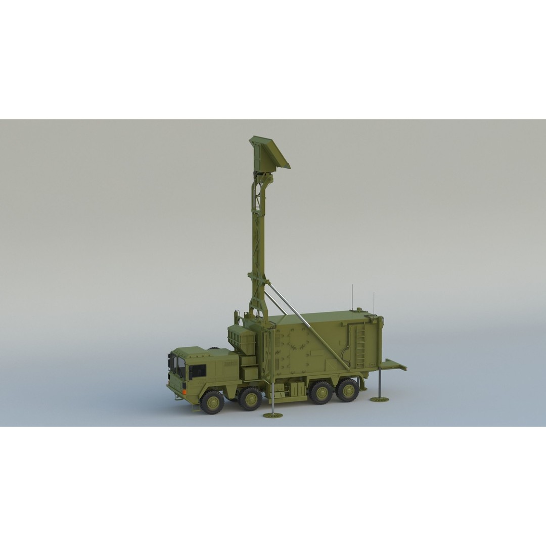 Mobile Tracking Radar Truck 3D Model – High Poly PBR Asset for Games, FBX, OBJ - View 3
