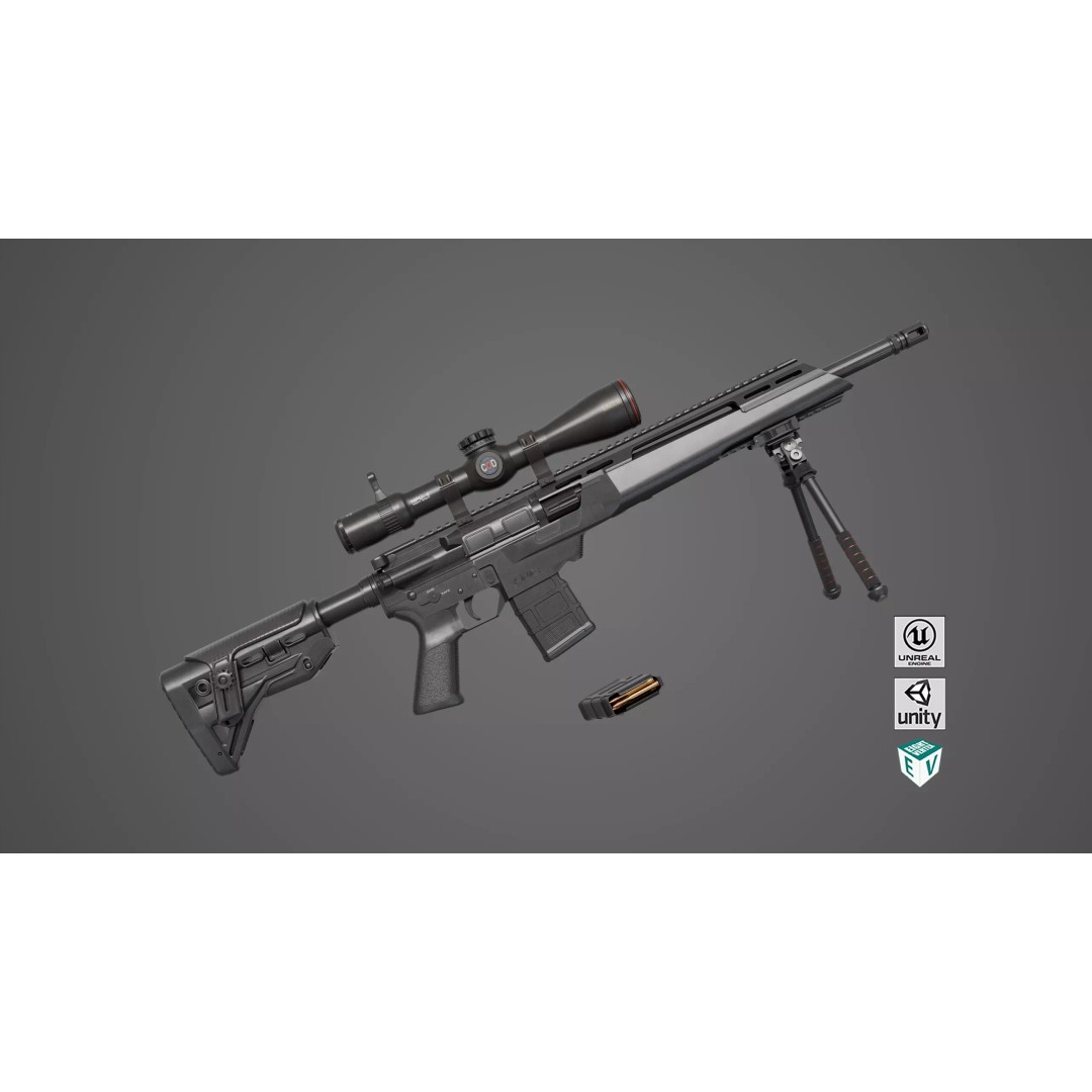 Sniper Rifle 06 3D Model – Low Poly Rigged Game Asset, FBX, PBR - View 2