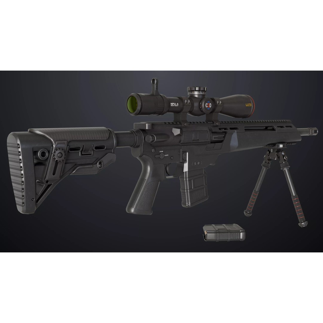 Sniper Rifle 06 3D Model – Low Poly Rigged Game Asset, FBX, PBR - View 28