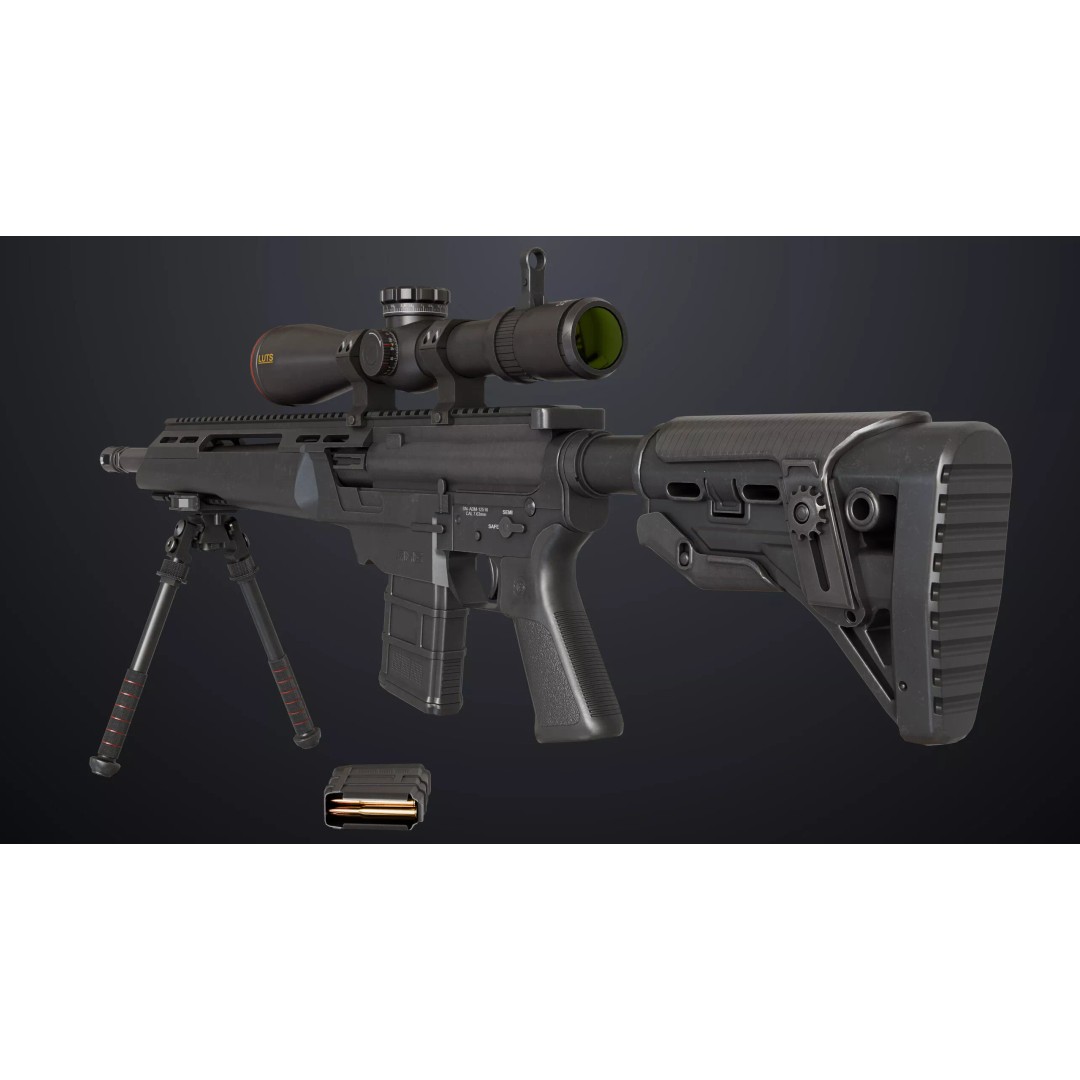 Sniper Rifle 06 3D Model – Low Poly Rigged Game Asset, FBX, PBR - View 7